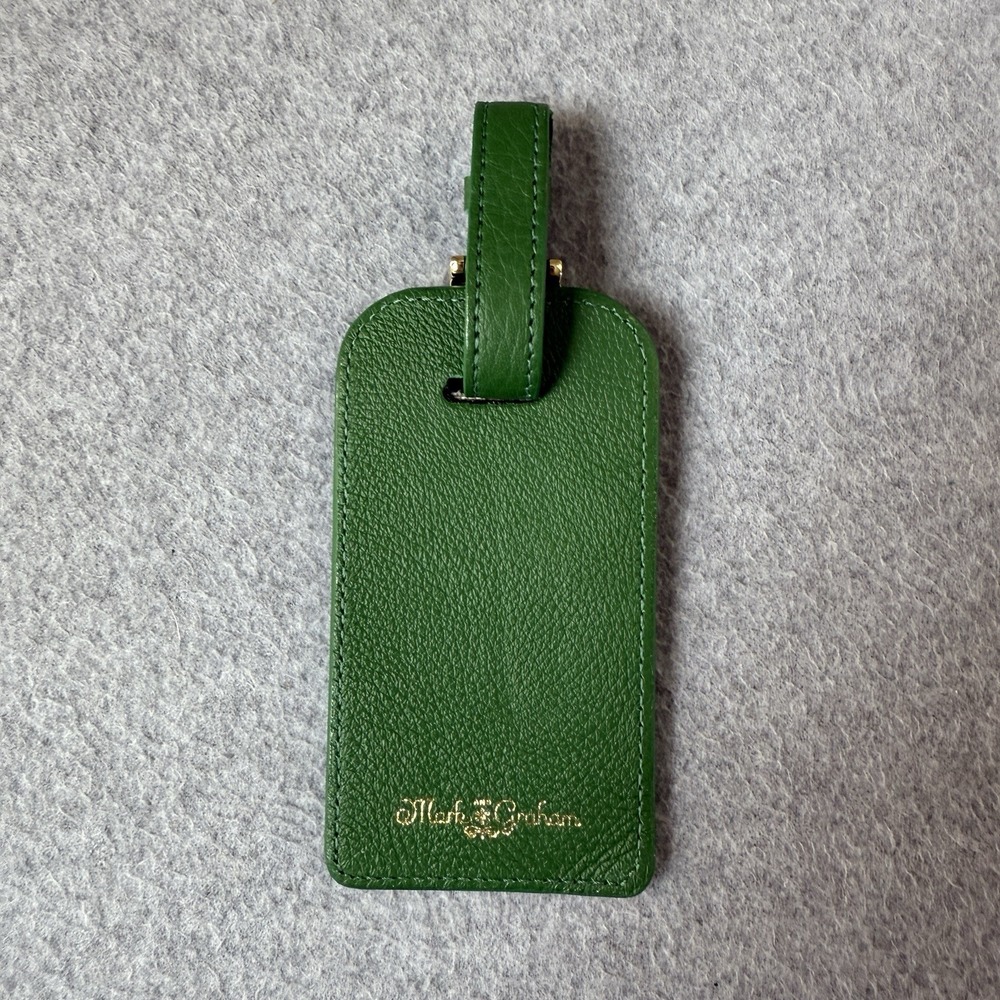 Mark & Graham Green Leather Gold Buckle Luggage Tag No Monogram NWOT MSRP $55